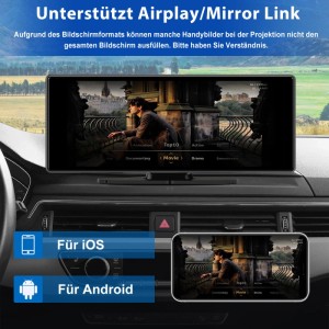 JUNSUN 10 Zoll Autoradio mit Touchscreen im Auto, unterstützt Apple CarPlay und Android Auto.