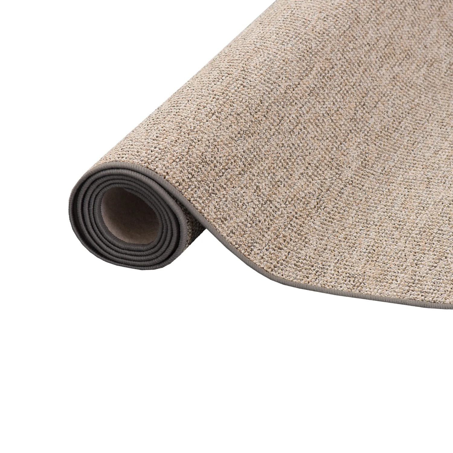 Gerollter, grauer Snapstyle Schlingenteppich Primo, 80x200cm. Kurzflorteppich für Fußbodenheizung.