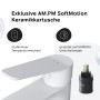 AM.PM Waschtischarmatur Hit, weiß, mit Keramikkartusche und Hinweisen zur Temperaturregelung.