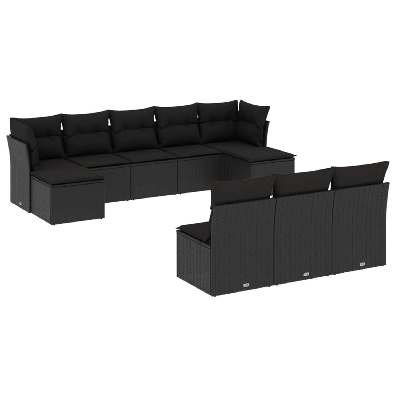 vidaXL 10-tlg Garten-Sofagarnitur mit Kissen Schwarz Poly Rattan Modell 30