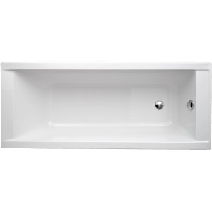 Weiße Ceravid Rechteck-Badewanne Bathline Design, 170 cm, mit Ab- und Überlaufgarnitur.