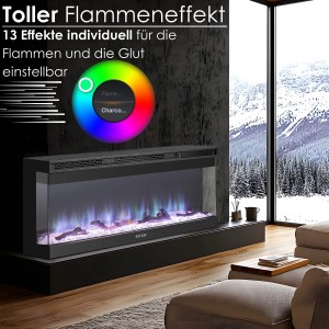 Echos Eco-3510 Elektrokamin mit Flammeneffekt und WiFi, 1500W, zur Wandmontage oder Einbau.