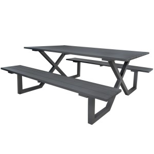 Dunkelgraue osoltus Alu Picknick Gartentisch Bank Naples 180cm mit X-Gestell. Robuste Aluminium-Garnitur für Garten & Terrasse.