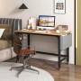 Mobiler Computertisch Natur mit schwarzem Metallgestell und Rollen, ideal für Homeoffice oder Arbeitszimmer.