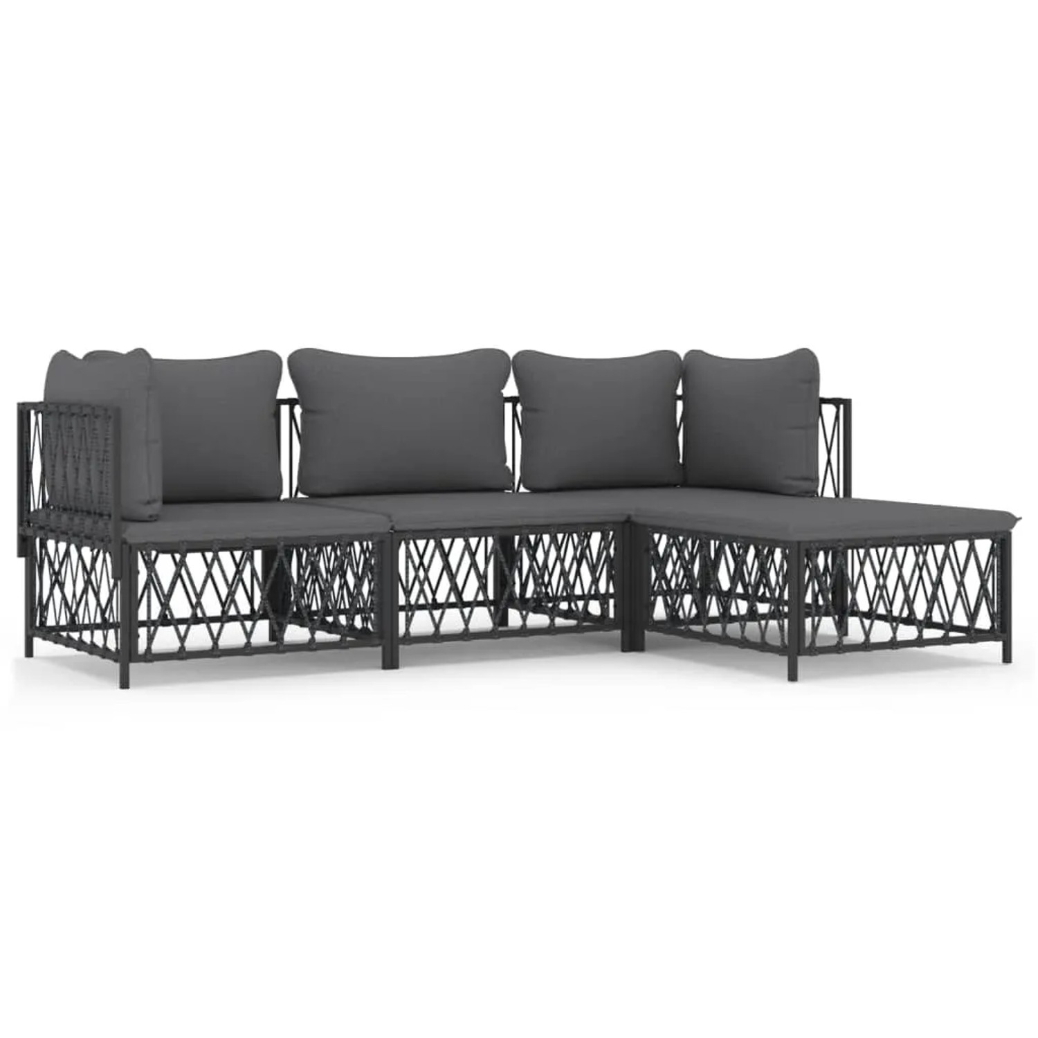 vidaXL 4-Tlg Garten-Lounge-Set mit Kissen Anthrazit Stahl 3186861