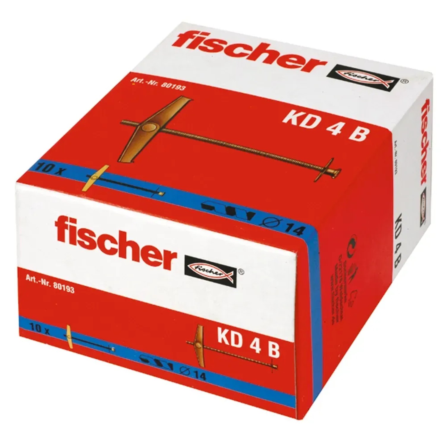 Verpackung Fischer Kippdübel KD 4 B mit Gewindestange, 10 Stück, für Hohlräume.