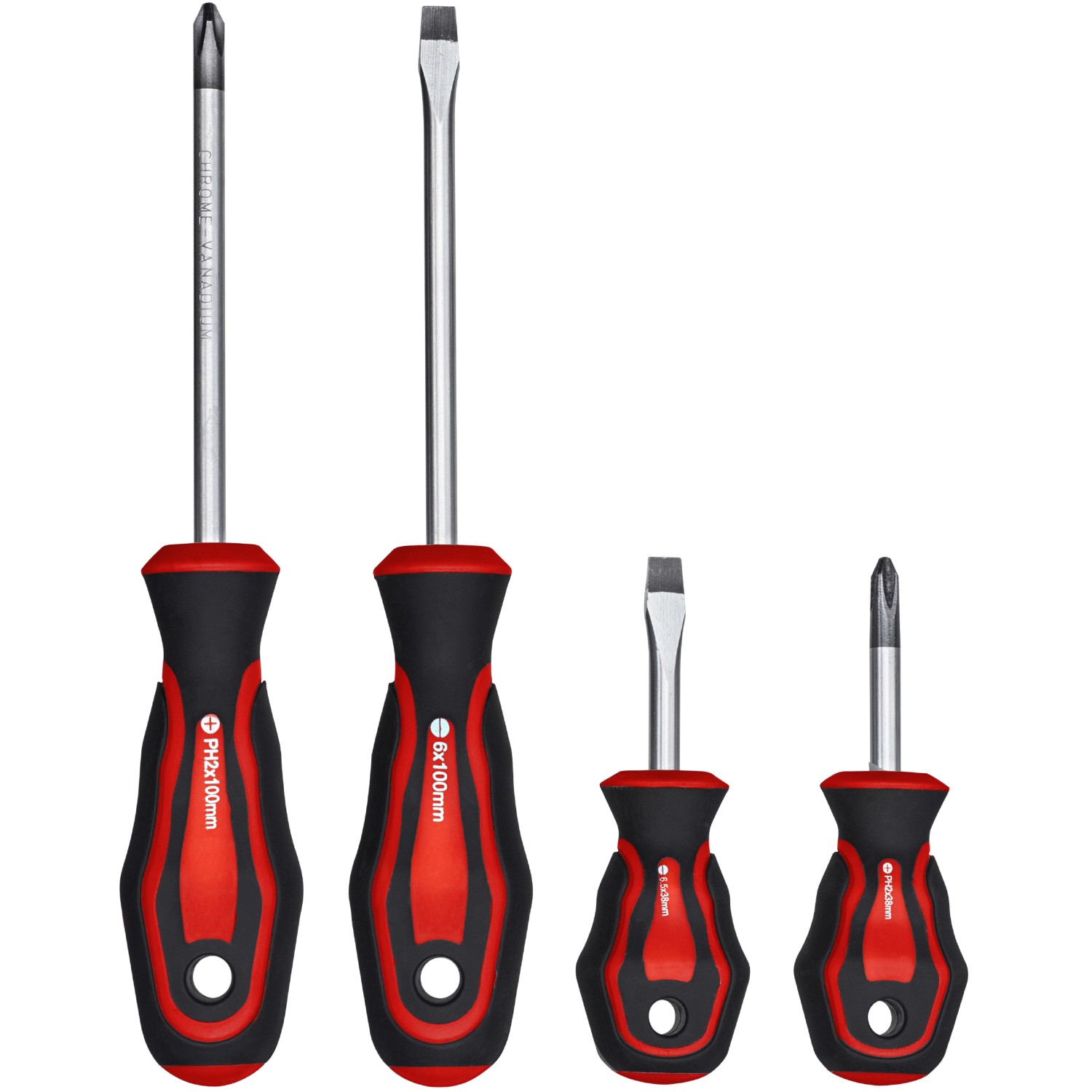 Schraubendreher-Set mit Kreuz- und Schlitzschraubendrehern, Teil eines Werkzeugkoffers.