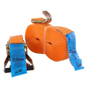 TRUTZHOLM Spanngurt Set, 5-teilig, orange, 8m, 5t, mit Ratsche und Haken für Autoanhänger.
