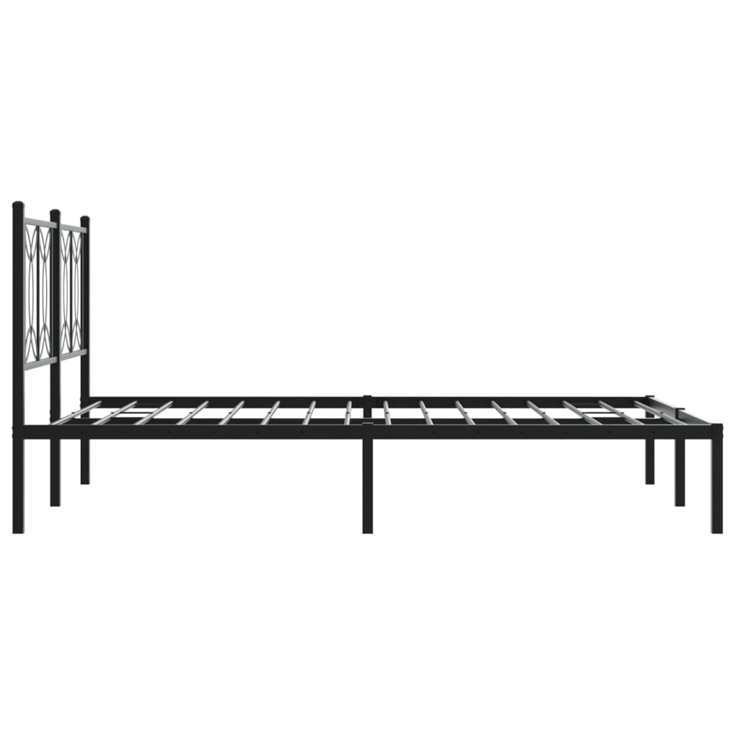 Schwarzes Metall Bettgestell 140x200 cm mit Kopfteil für Schlafzimmer.