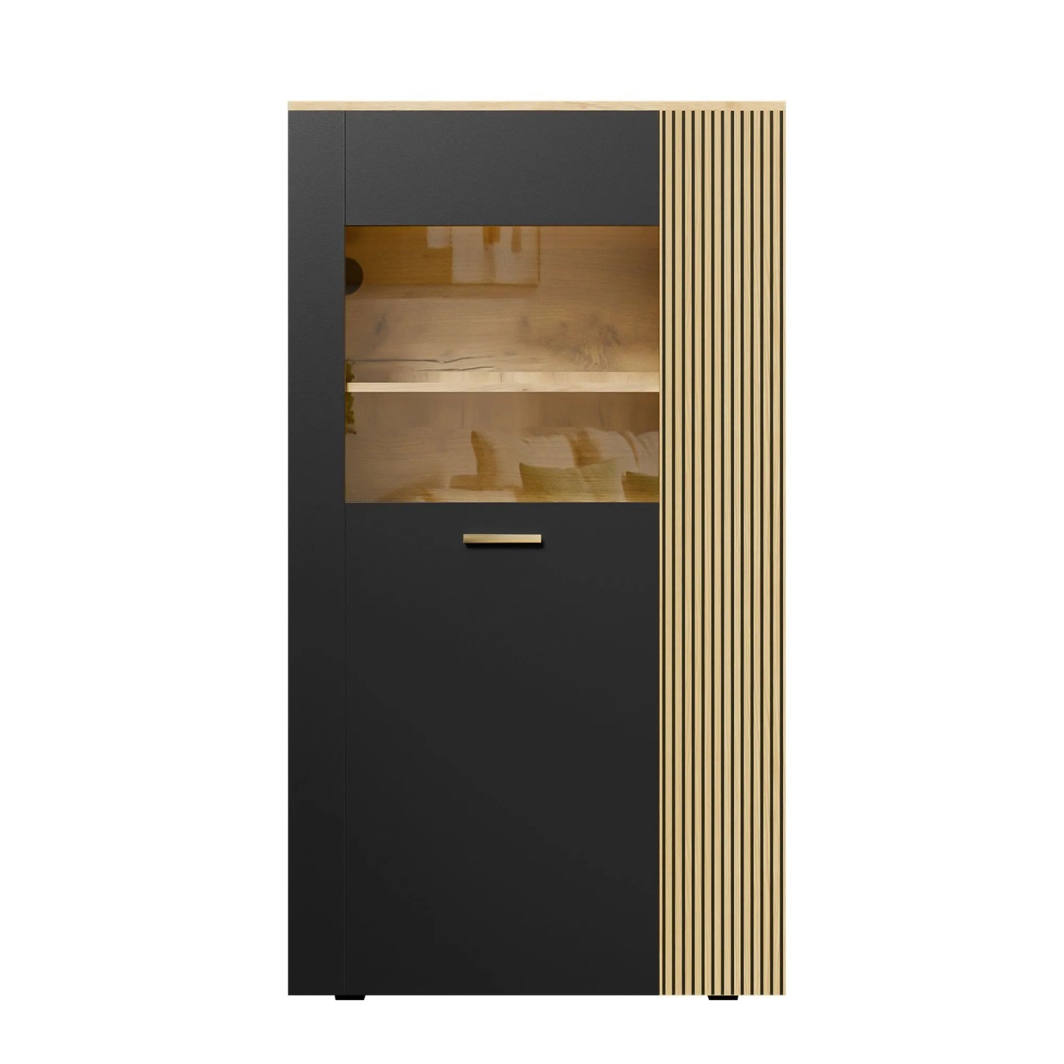 PXloue Aufbewahrungsschrank Sideboard 80 cm mit LED und Verstellbaren Regalböden