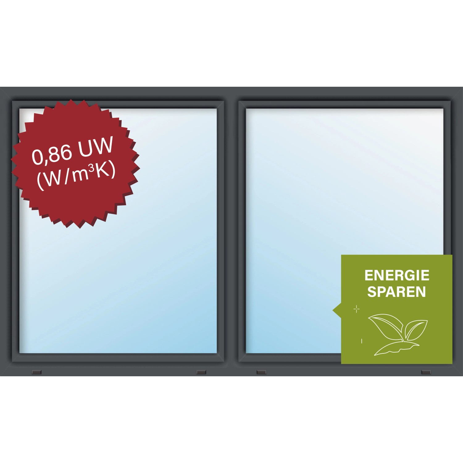 JM Meeth Energiesparfenster Eco Uw 0,86 DK/DK 2-flg Weiß/Titan 160 x 120 cm