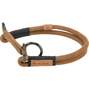 Braunes Trixie Hundehalsband Be Nordic Zug-Stopp aus Veloursleder, Größe S-M (40 cm).