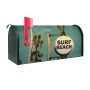Grüner Banjado US Briefkasten mit Surf Beach Motiv, Stahl, 48x22x16cm.