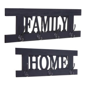 MCW Wandgarderobe C60 Shabby, 2-teilig, dunkelgrau, mit Schriftzug 'Family' und 'Home'.