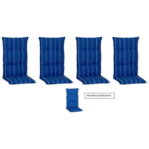 4er-Set blaue Gartenstuhlauflagen mit Streifen für Hochlehner.