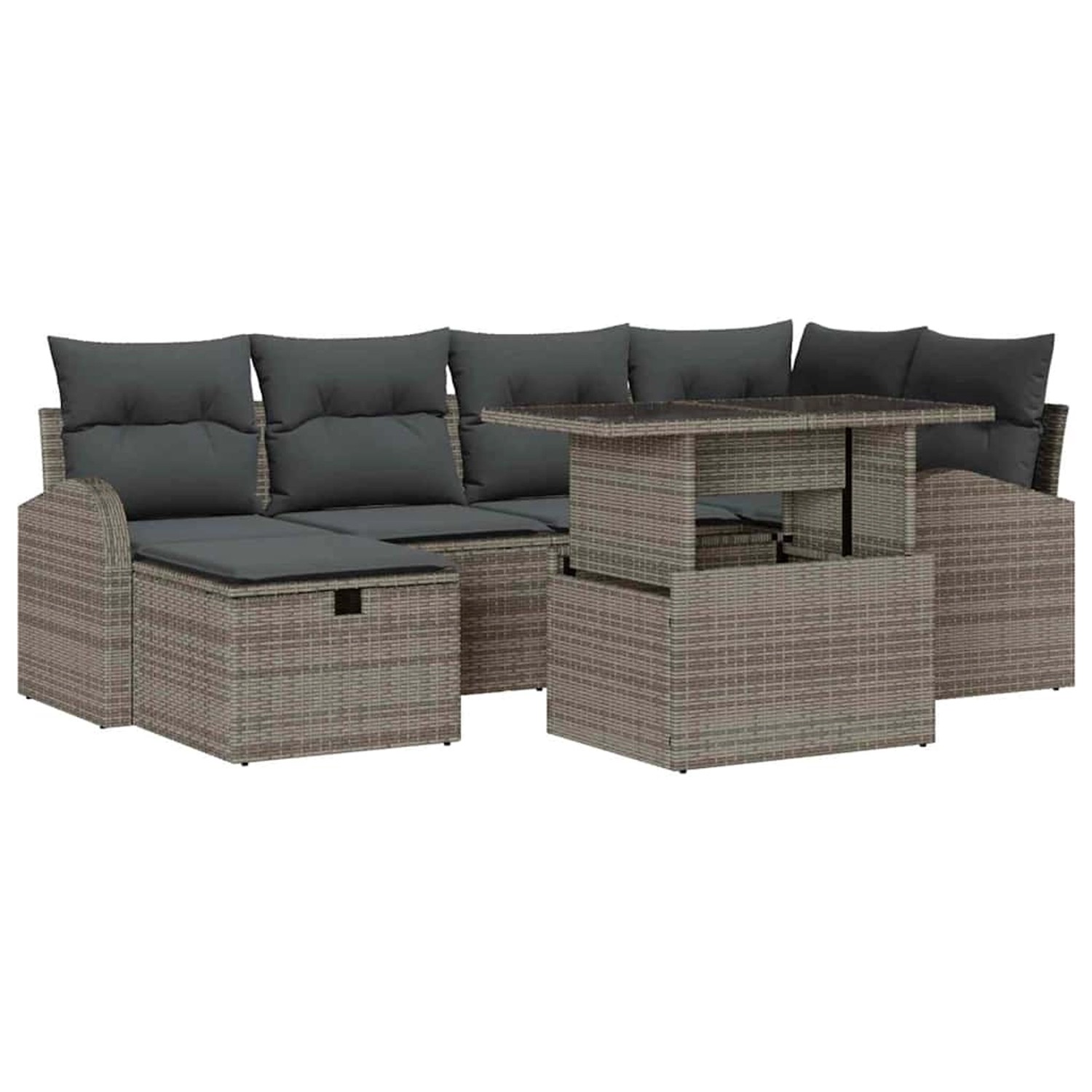 vidaXL Garten-Sofa-Set mit Kissen mit Speicher 7-Tlg Grau Poly Rattan 33597 günstig online kaufen