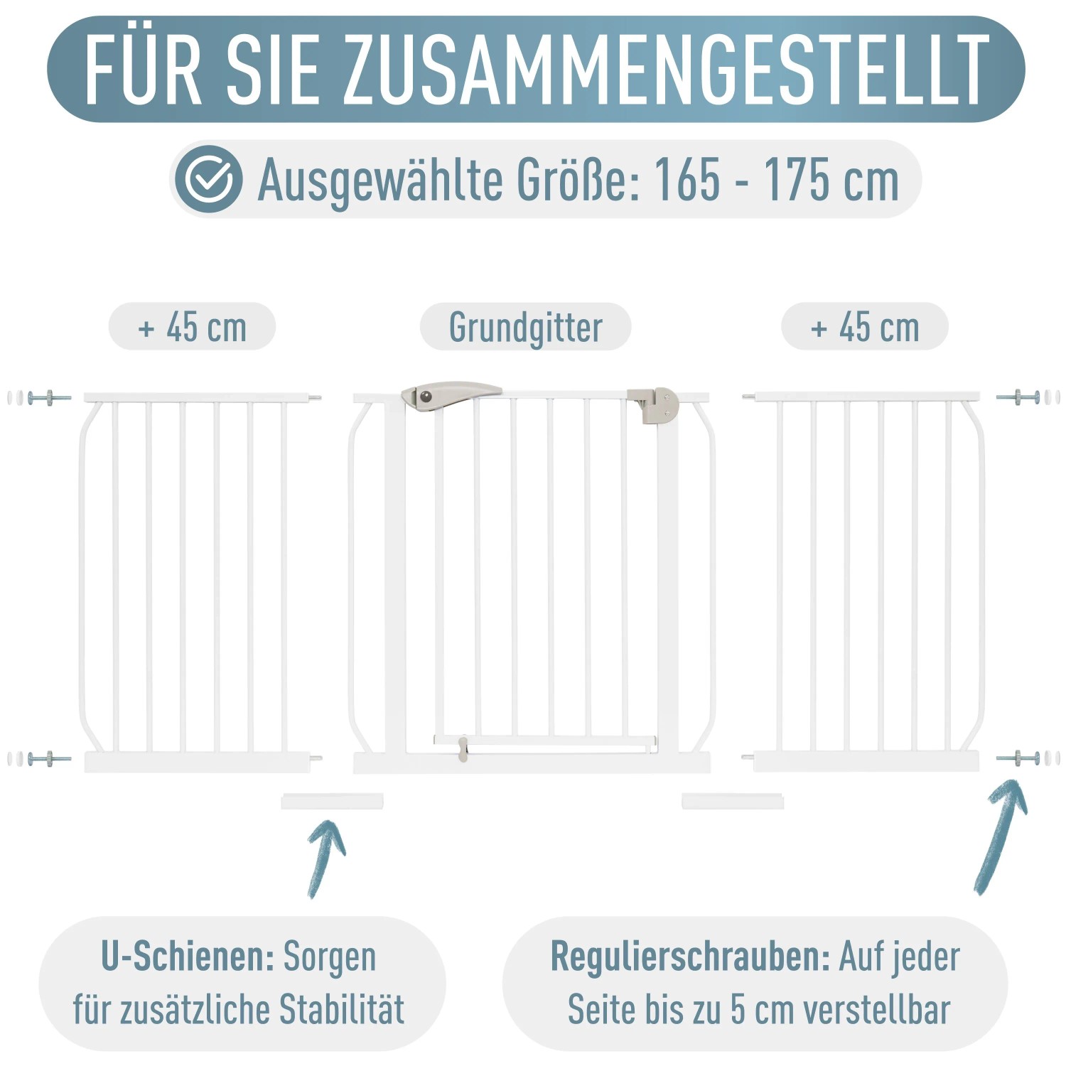 ib style Türschutzgitter Berrin 58-185cm Treppenschutzgitter für Kinder und Haustiere Ohne Bohren Weiß 165-175 cm_9