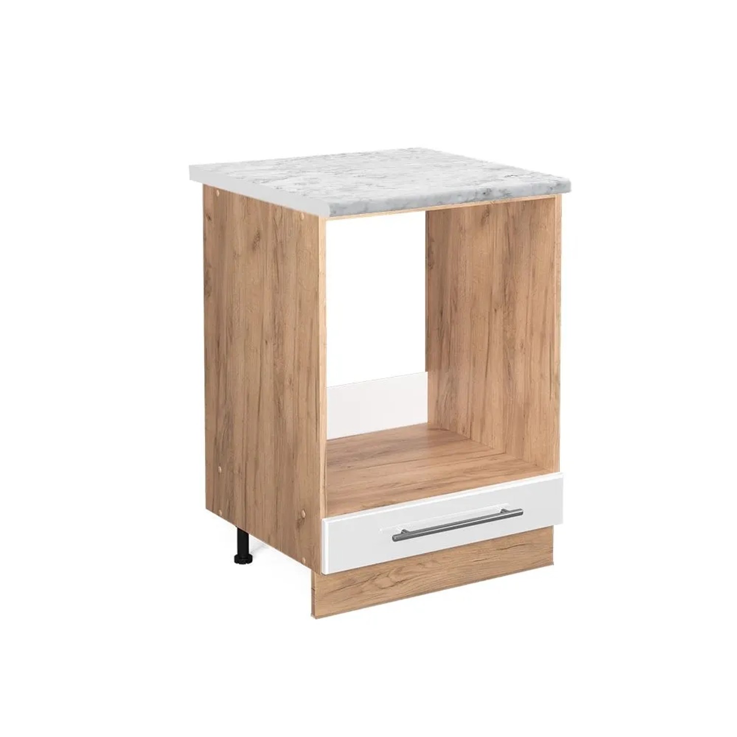 Vicco Herdumbauschrank Fame-Line Weiß Hochglanz Goldkraft Eiche 60 cm AP Marmor