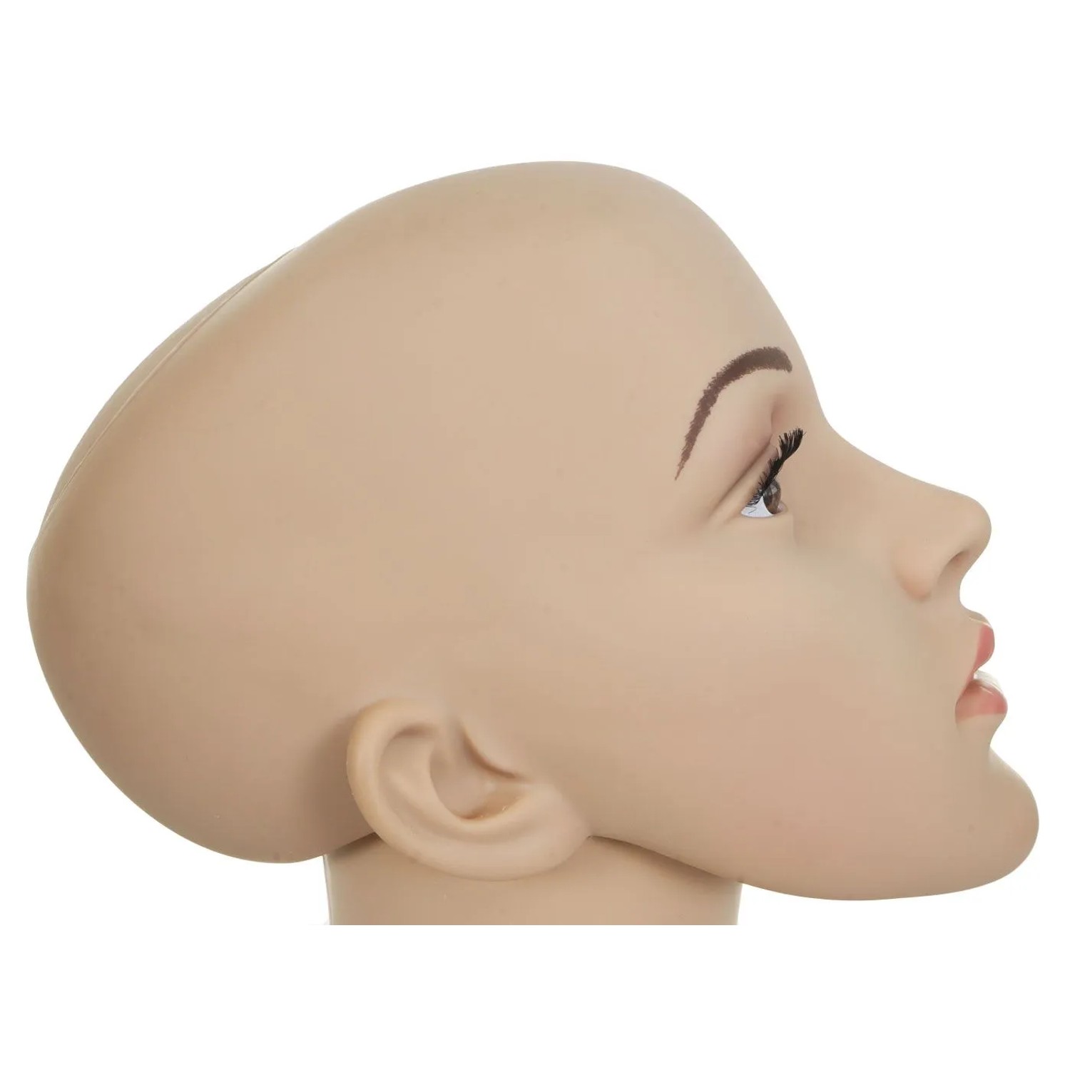 Beiger MCW Mannequin-Kopf G70 im Seitenprofil, mit geschminktem Gesicht. Für Perücken & Accessoires.