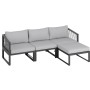 4-teiliges Lounge-Set Willa aus Aluminium in Anthrazit mit grauen Kissen und Auflagen.
