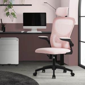 Ergonomischer ML-Design Bürostuhl in Rosa mit Netzrücken, verstellbar für optimalen Komfort.