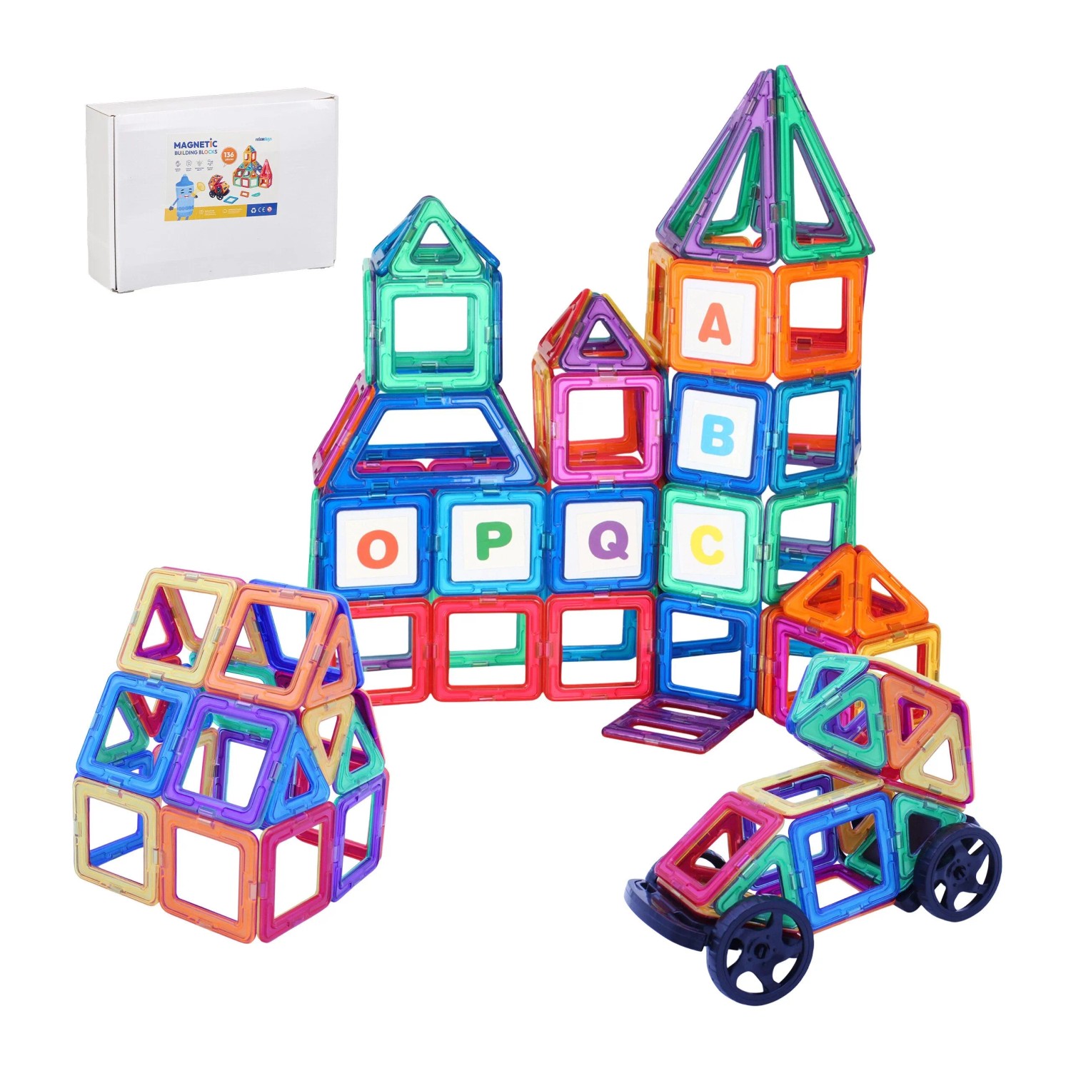 Relaxdays Magnetbausteine Set ABS Eisen Bunt 136 Teile
