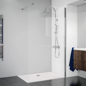 Breuer Walk-In Duschwand Panorama, Chrom, Klarglas, 100 cm, mit Duschkopf und Armatur.