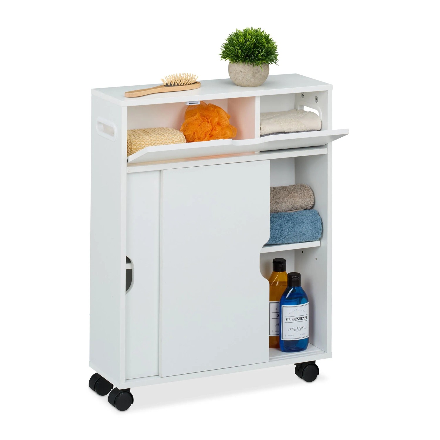 Relaxdays Nischenwagen MDF Weiß Schiebetüren 67 cm x 17 cm x 52 cm 8,3 kg
