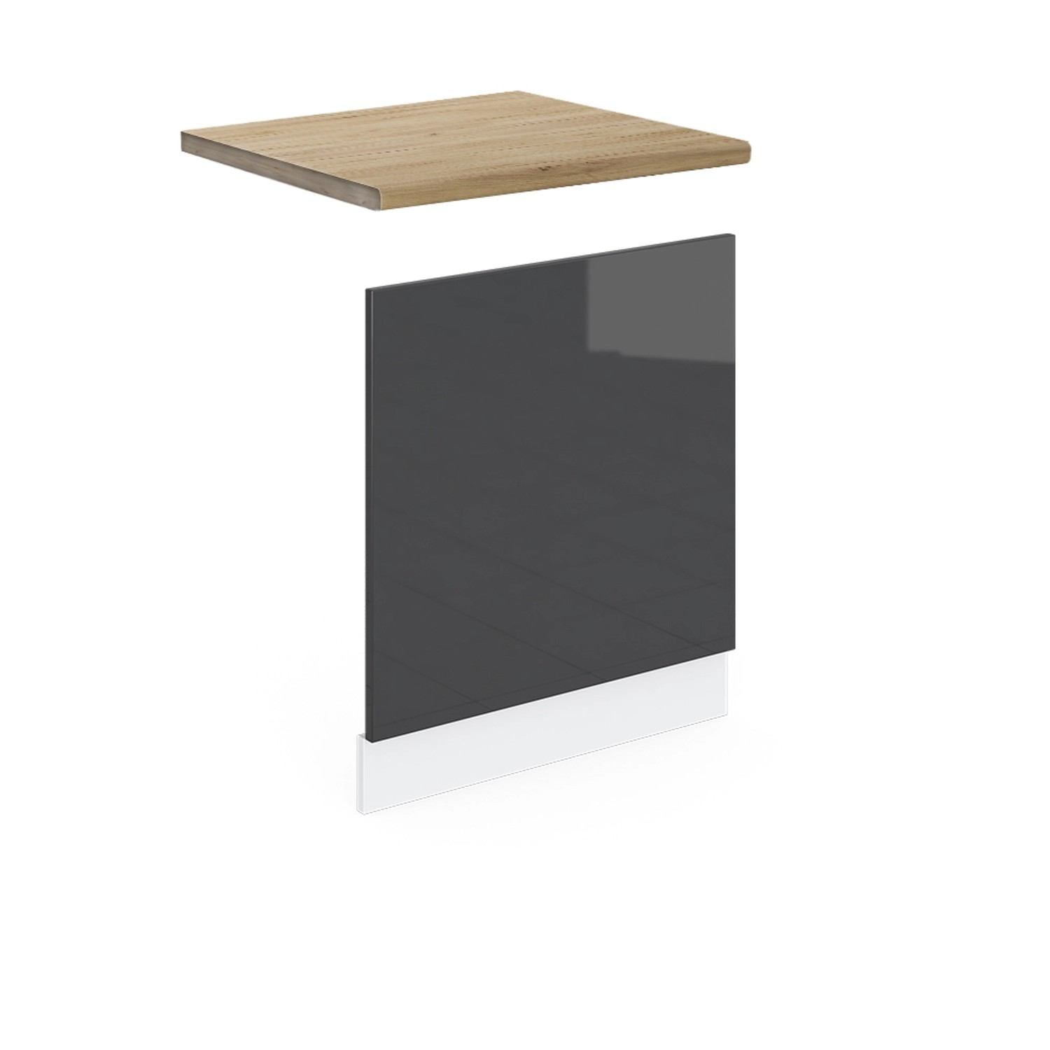 Vicco Frontblende R-Line Geschirrspüler Fronttür Anthrazit Hochglanz/Weiß 60 cm AP Eiche mit Weiß Korpus