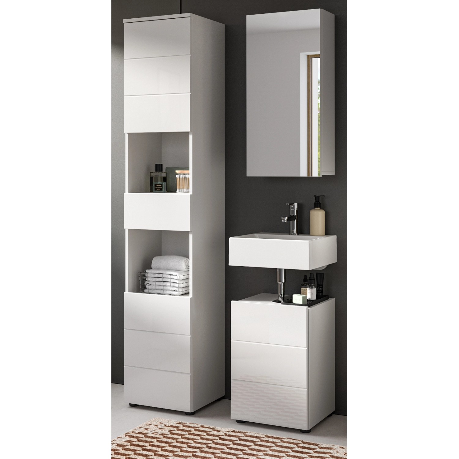 Inn.Furn Badmöbel Set 3-teilig in Weiß Hochglanz 91 x 190 cm Larik günstig online kaufen