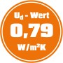 Ud-Wert 0,79 W/m²K der Splendoor Sicherheits-Haustür für hohe Wärmedämmung.