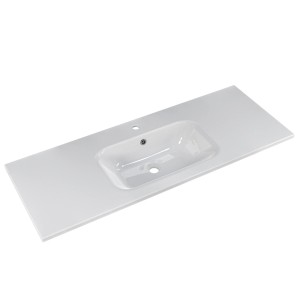 Pelipal Mineralmarmor Waschbecken Quantum 07, 121 cm, weiß, mit Armaturbohrung und Überlauf.