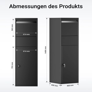 Wiltec Paketkasten Briefkasten Schwarz 460X450X1400Mm Paketbox Zuhause Päckchen