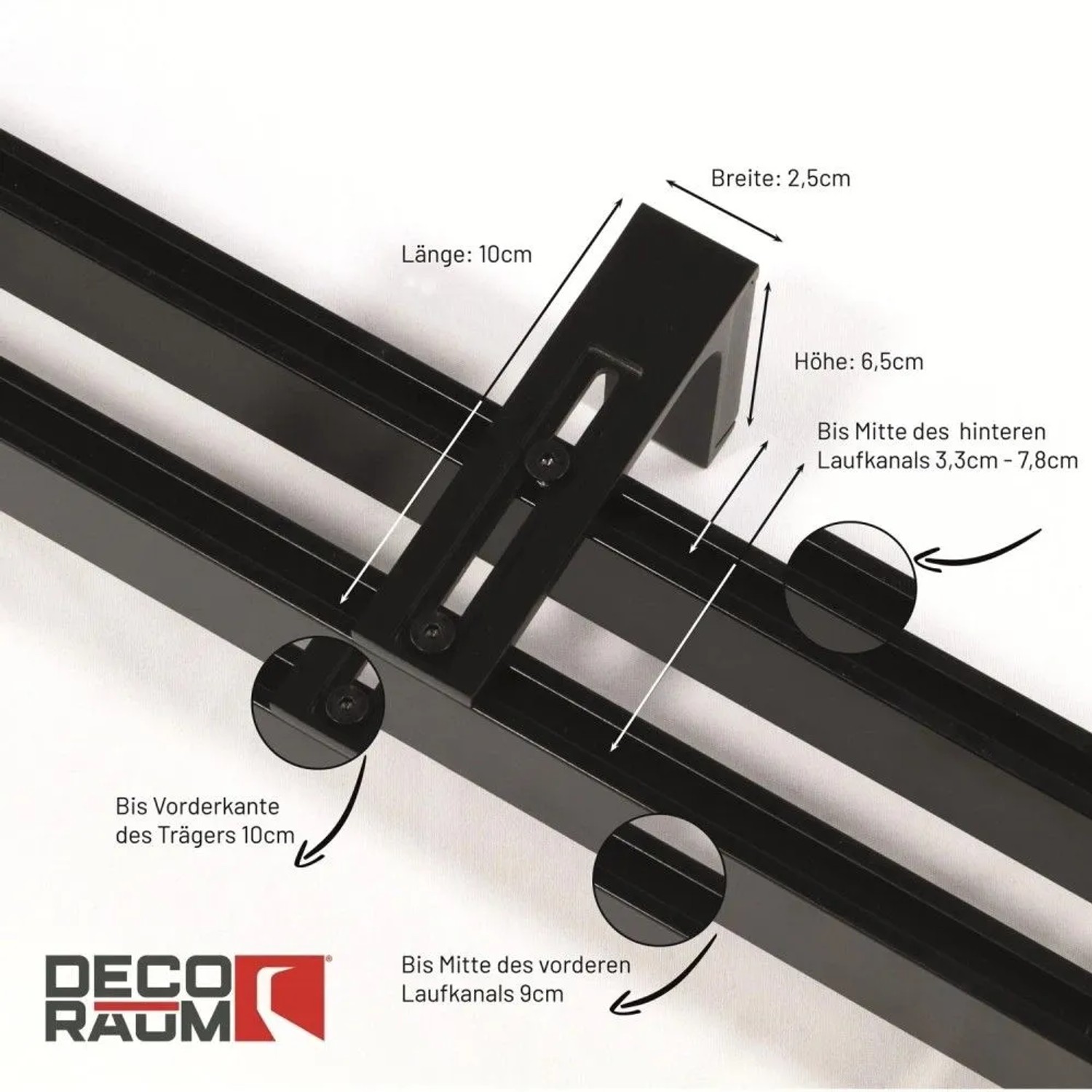 Deco-Raum Gardinenschiene nach Maß 2-Lauf Loft Schwarz 260cm