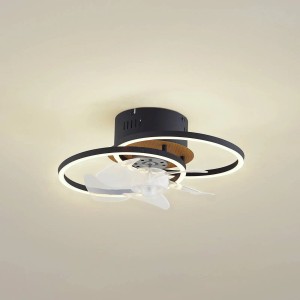 Moderner Lindby LED Deckenventilator Lomana in Schwarz mit dimmbarer Lampe für Wohnzimmer.