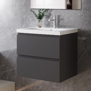AICA Waschtisch mit Unterschrank, 60 cm, anthrazit matt, mit zwei Schubladen und Mineralgussbecken.