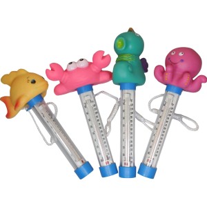 Summer Fun Poolthermometer mit Fisch, Krebs, Taucher und Oktopus als Tieraufsatz.