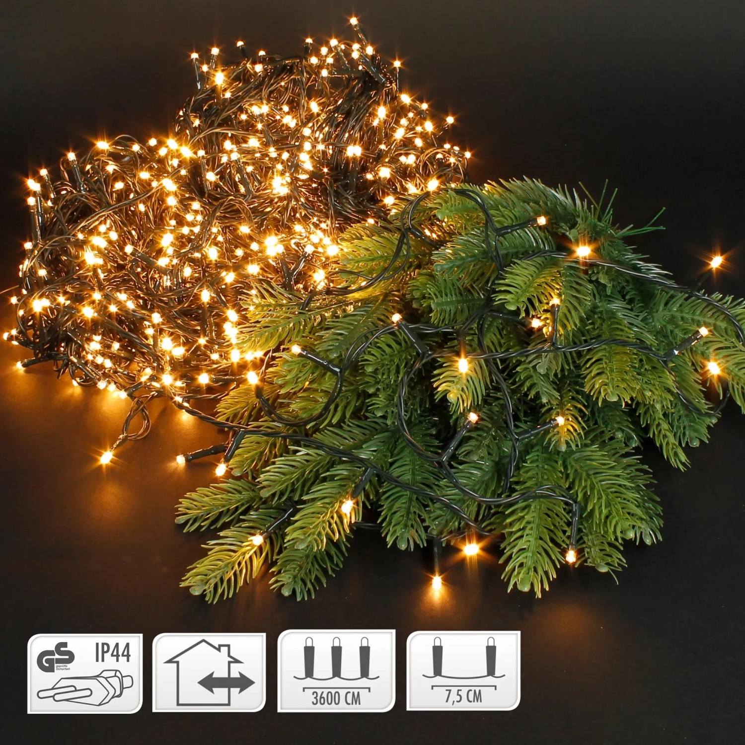ECD Germany LED Lichterkette, 480 LEDs, 36m, warmweiß, für Innen- und Außenbereich.