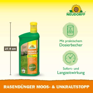 Neudorff Rasendünger Moos- & Unkrautstopp, 1 Liter Flasche.