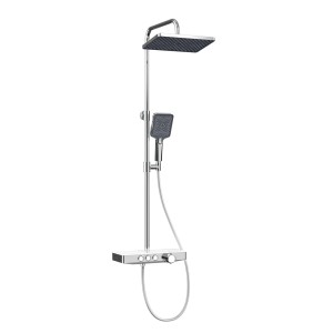 Emke Duschsystem mit Thermostat, Glasablage, Hand- und Regendusche, Chrom.