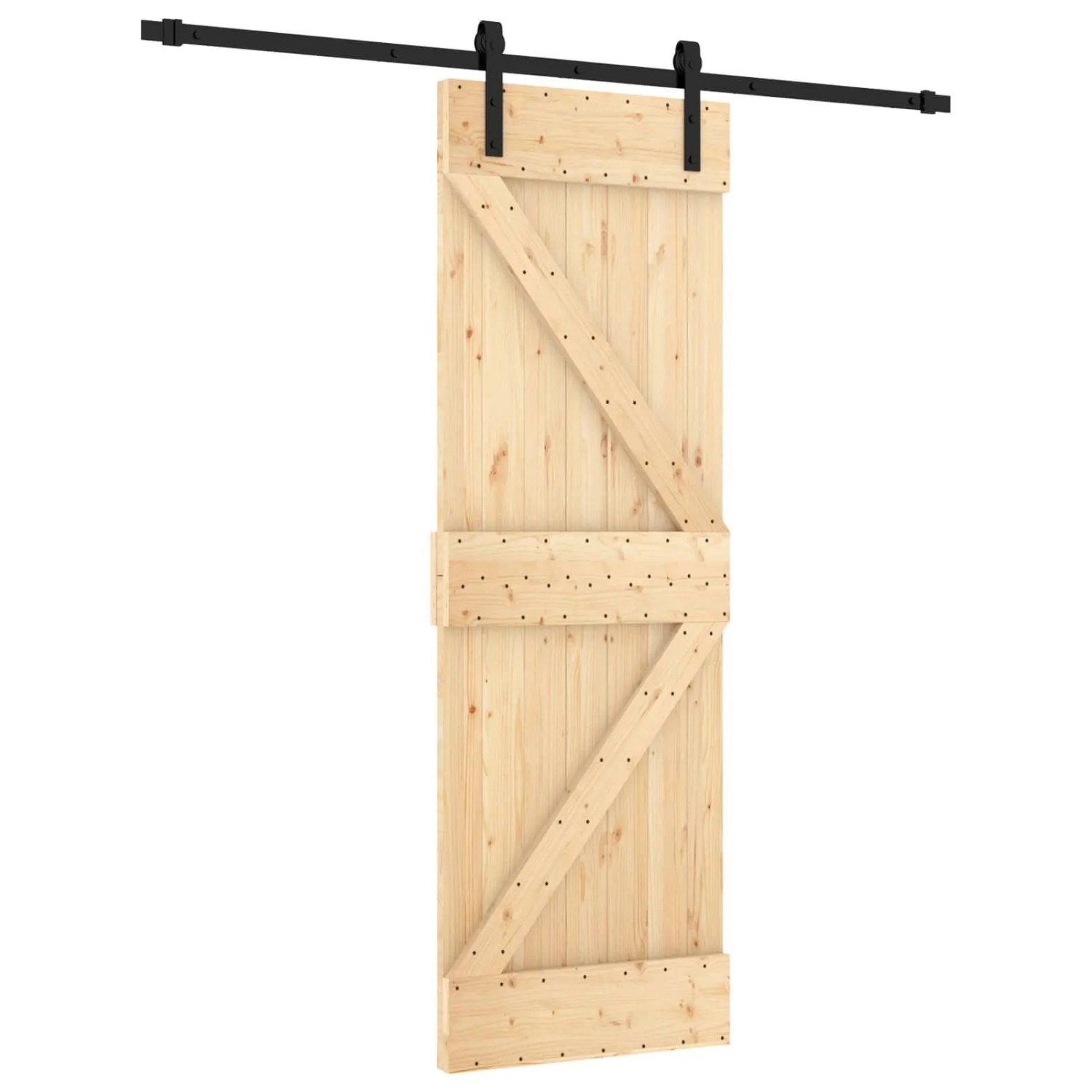 vidaXL Schiebetür Natur und Schwarz 70 x 210 cm Massivkiefer 3444908
