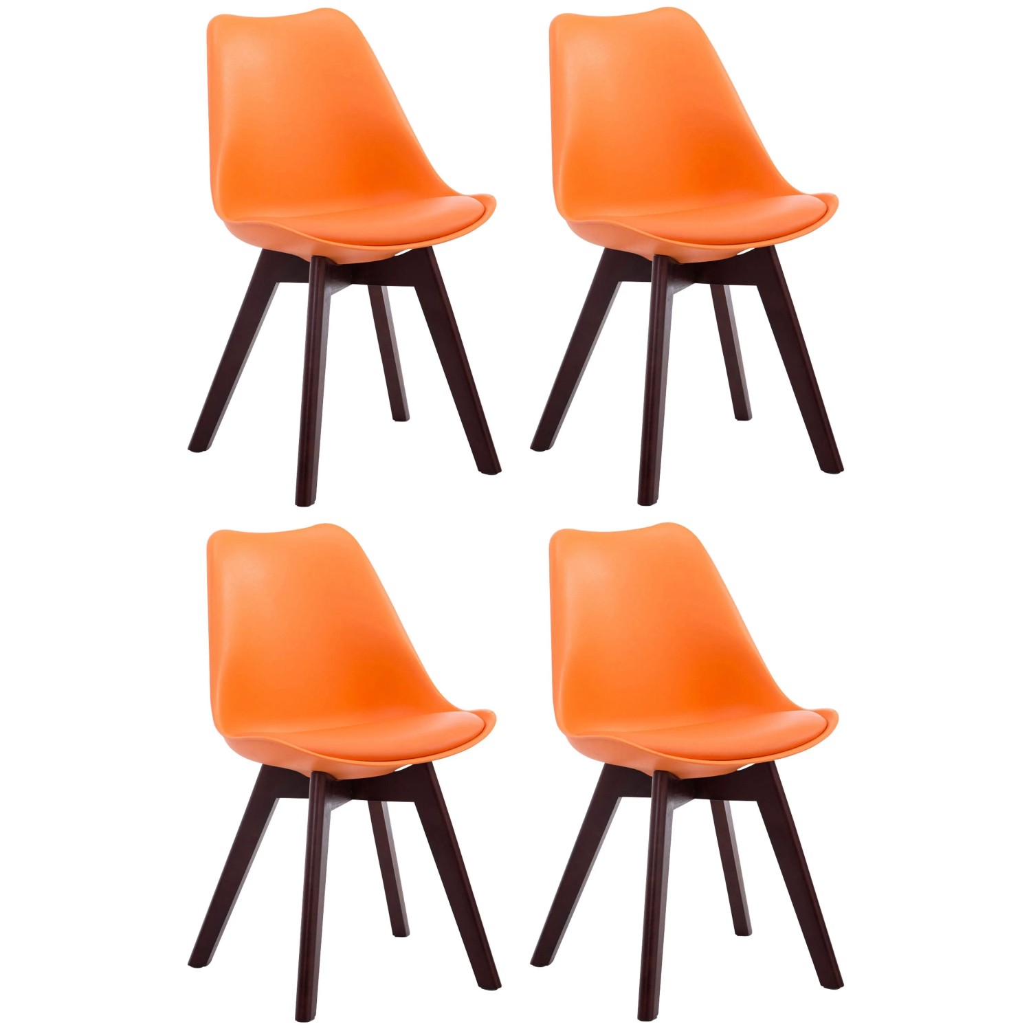 CLP 4er Set Besucherstühle Borneo Kunstleder Orange/Walnuss