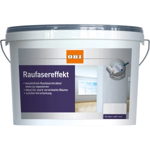 Eimer OBI Raufaser-Effekt, weiße, matte Innenfarbe für Wände mit Raufaserstruktur.