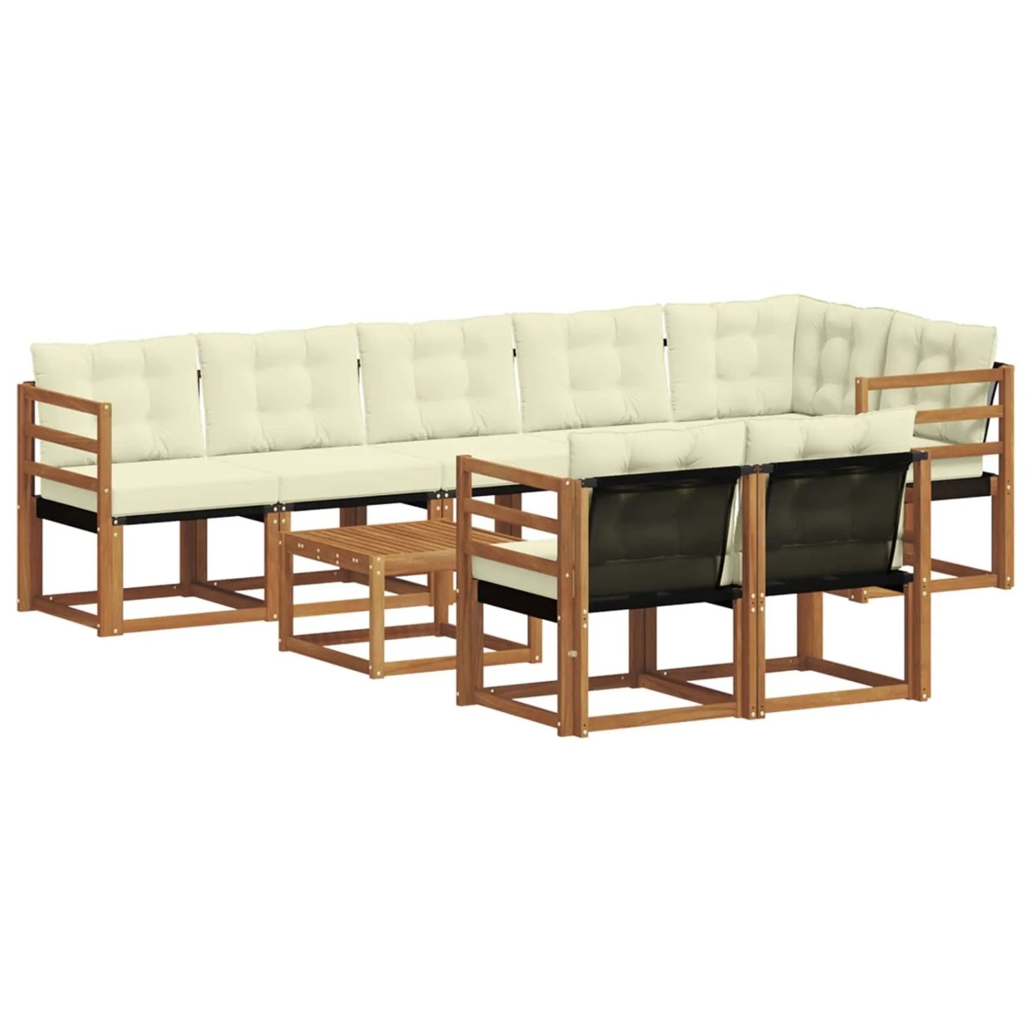 vidaXL Outdoor-Sofagarnitur mit Kissen 9-Tlg Natur und Creme 3368797