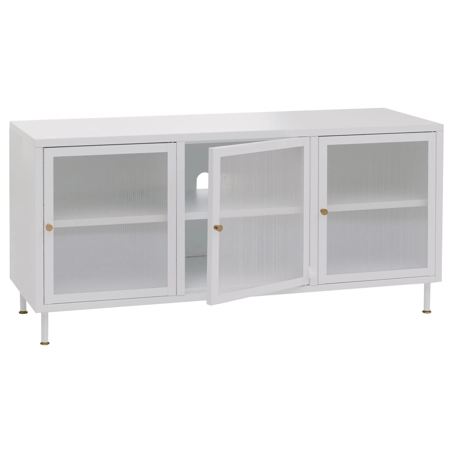 MCW TV-Rack O87 Industrial Metall Schilfglas 58x120x40cm Weiß