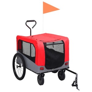 vidaXL 2-In-1 Fahrradanhänger für Hunde und Buggy Rot und Grau 92440