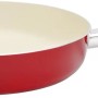 Rote GSW Bratpfanne 24cm mit beiger Keramikbeschichtung und rotem Griff, induktionsgeeignet.