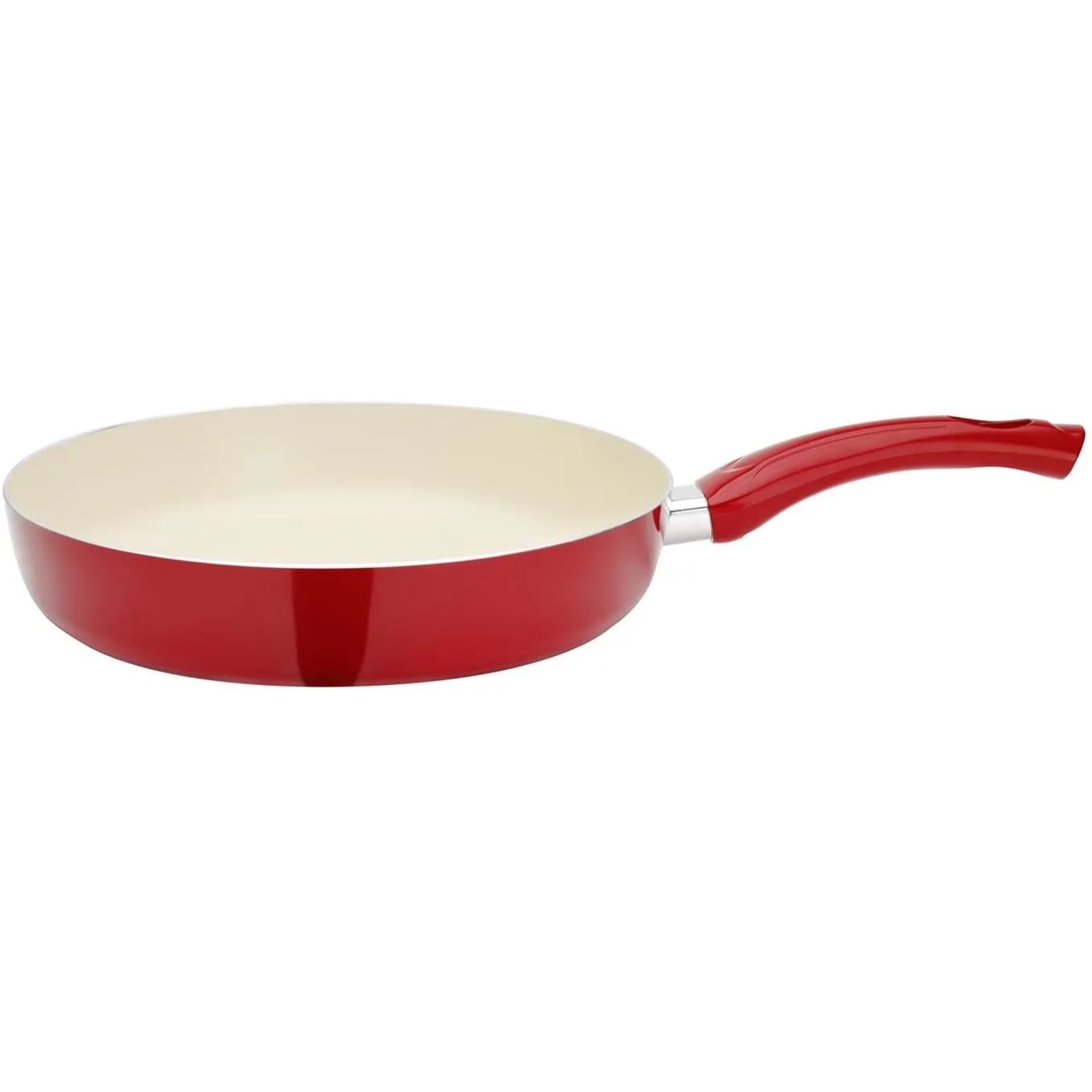 Rote GSW Bratpfanne 24cm mit beiger Keramikbeschichtung und rotem Griff, induktionsgeeignet.