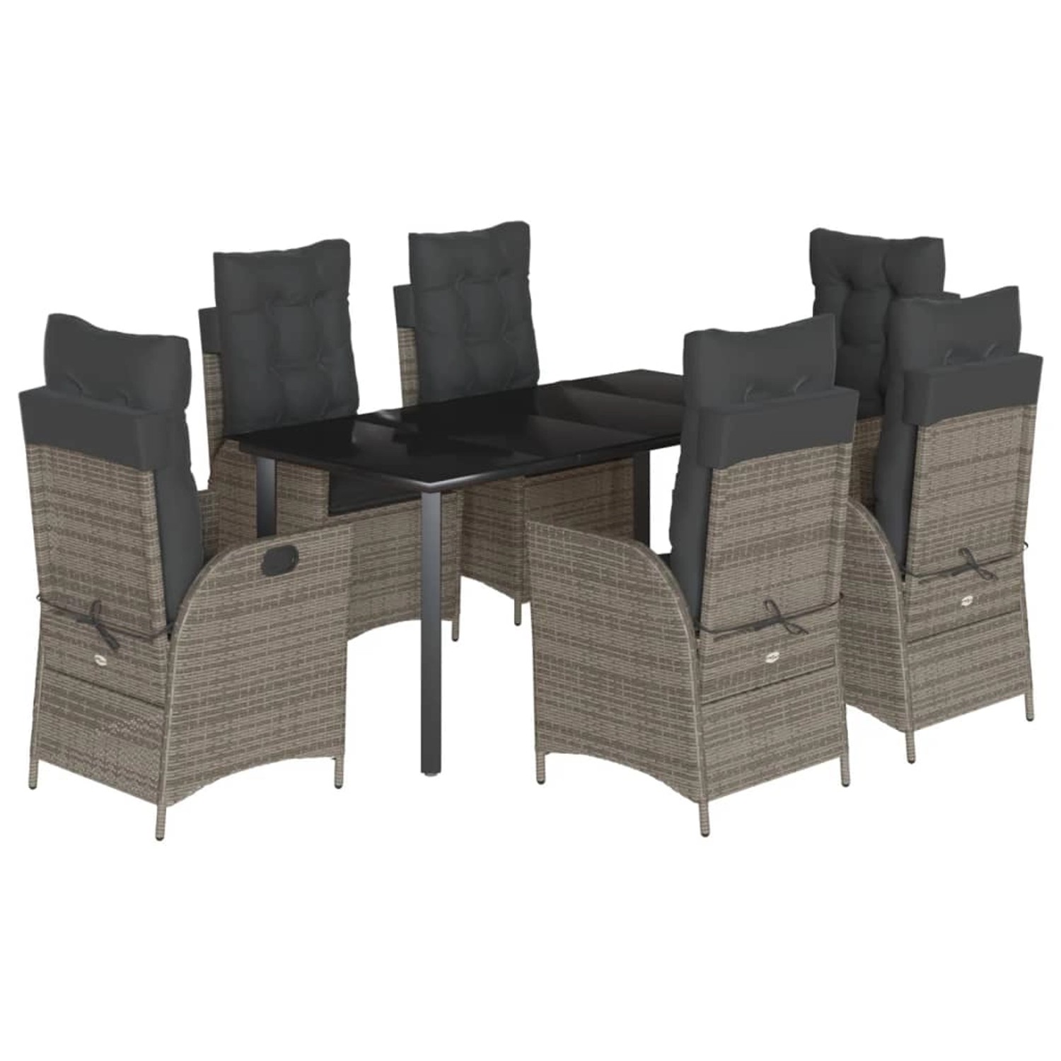 vidaXL 7-Tlg Garten-Essgruppe mit Kissen Grau Poly Rattan 3213230 günstig online kaufen