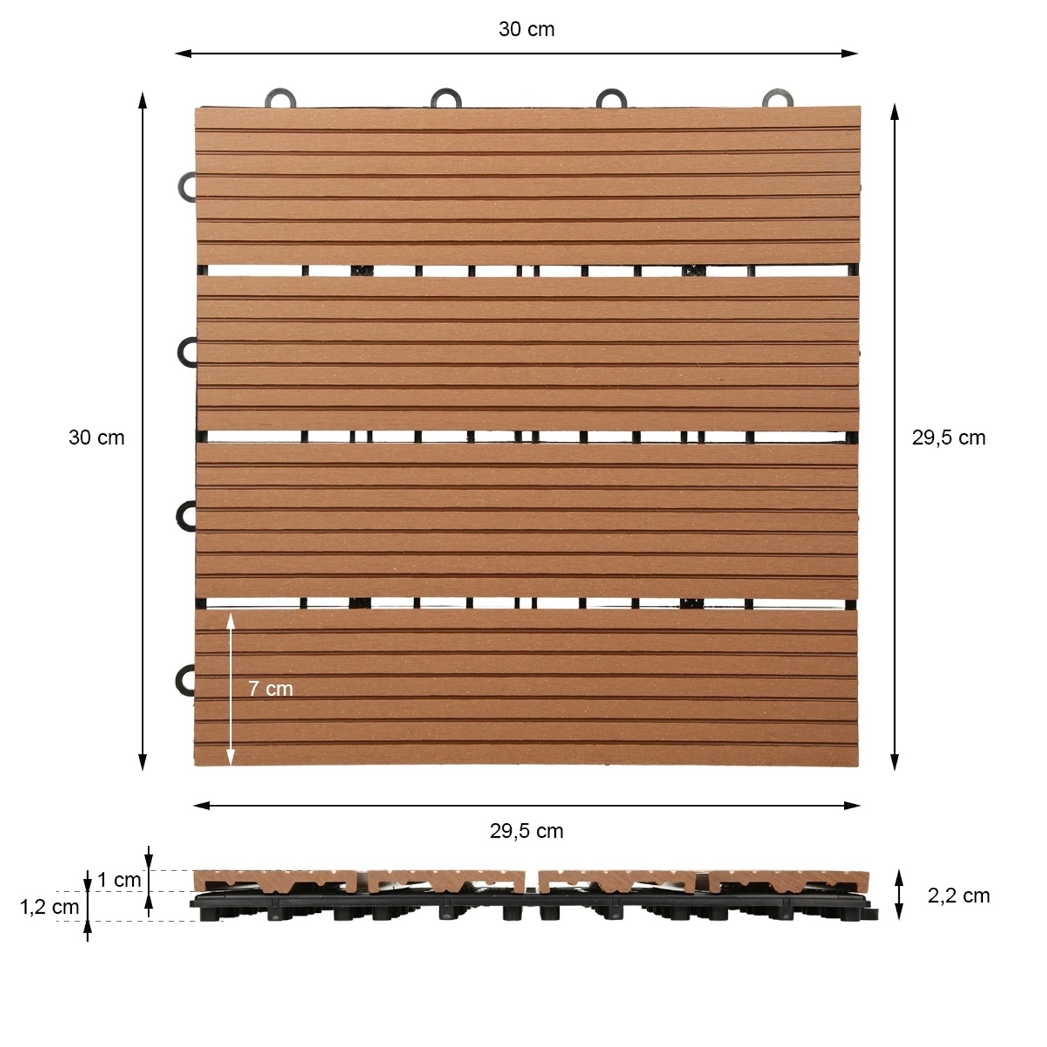 ECD Germany WPC Terrassenfliesen, 55er Set, hellbraun, Holzoptik, 30x30 cm. Ideal für Terrasse & Balkon.